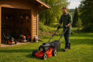 Mulch-Rasenmäher im Einsatz im Garten | FGK GmbH Eifel