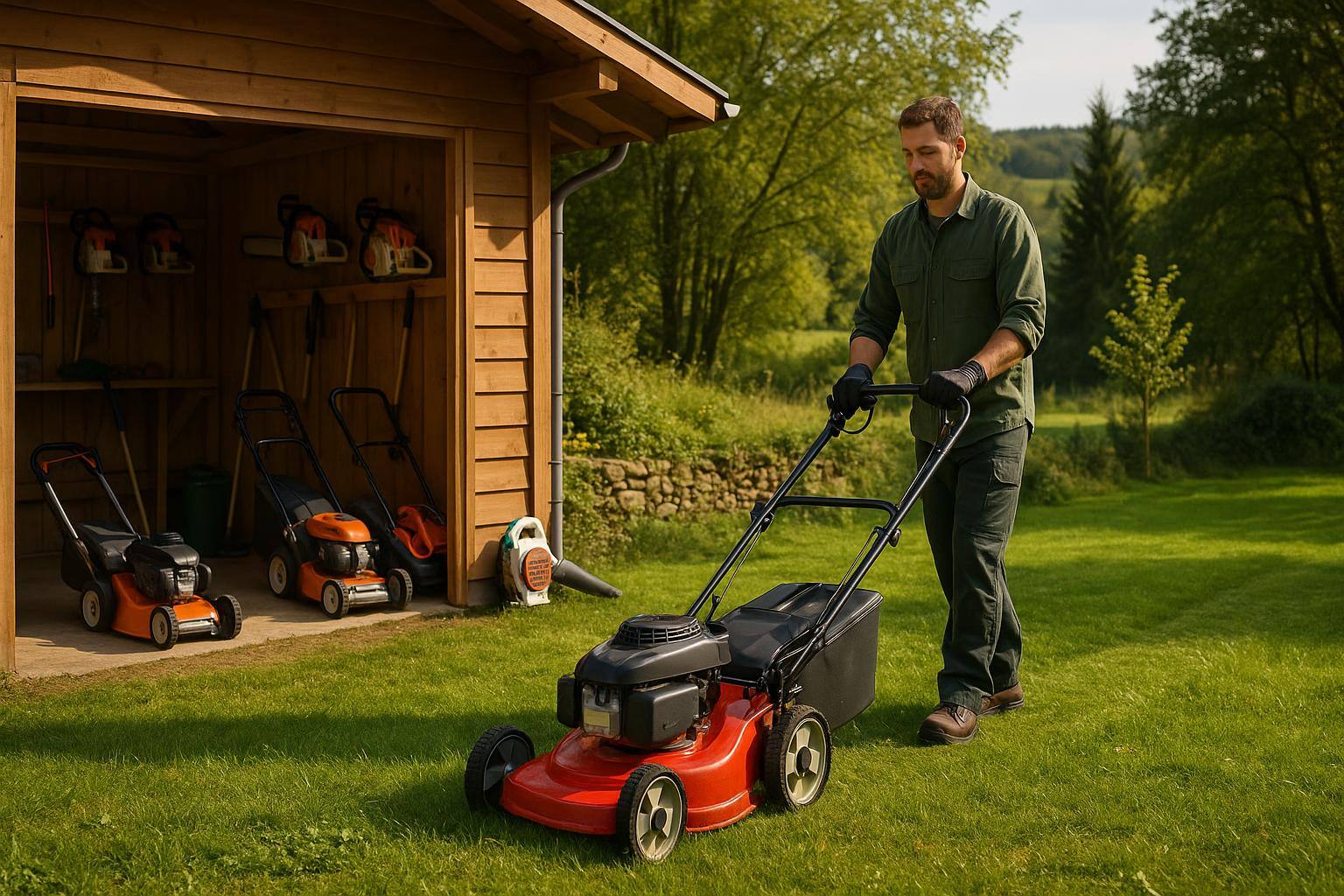 Mulch-Rasenmäher im Einsatz im Garten | FGK GmbH Eifel